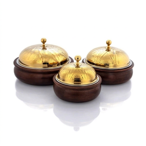 Ensemble de 3 casseroles isolées à Double paroi en bois plaqué or, couvercle de créateur au Design moderne - Product Image 1