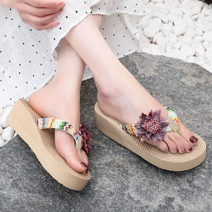 New Summer Imitation Hemp Rope Floral Flip Flops Thick Wedge Sole Casual Beach <b>Slippers</b> For Outdoor Wear Women - Product Image 4