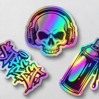 Autocollants holographiques personnalisés, imperméables, résistants aux rayures, anti-UV, en vinyle, pour skateboard, impression découpée sur mesure