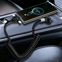 Câble USB rétractable Lulin 3-en-1 USB-C vers L/Type-C 6A, câble de charge rapide, synchronisation des données 480 Mbps, compatible CarPlay Auto, compact