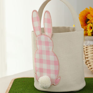 Sac de Pêche aux Œufs de Pâques à Carreaux Roses Lapin de Pâques Cadeau de Printemps Festive Sac de Pêche aux Œufs de Pâques en Toile à Carreaux Lapin de Pâques - Product Image 3