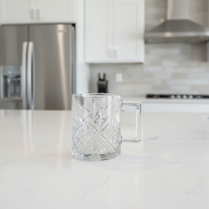 Taza de Vidrio Transparente de 260 ml, Estilo Europeo, Ecológica, con Patrón de Corte de Cristal, Elegante Asa Cuadrada, para Hogar, Oficina, Cafetería, con Textura Estilizada - Product Image 3