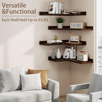 Étagère murale d'angle en bois rustique en forme de L à 4 niveaux pour la cuisine et la salle de bain, décoration murale
