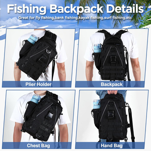 Sac à dos léger pour la pêche, pour hommes/femmes, avec porte-canne, en polyester durable - Product Image 3