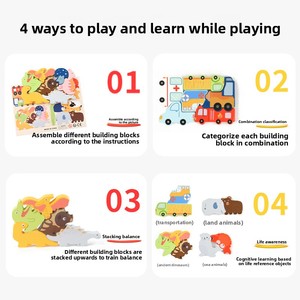 Jouet éducatif Montessori en <span class=keywords><strong>bois</strong></span>, puzzle de circulation routière 3D pour animaux, pour le développement cognitif et la pensée spatiale des enfants - Product Image 2