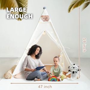 Tente tipi pour enfants en toile de coton de qualité supérieure pour l'intérieur avec lumières étoiles - Product Image 4