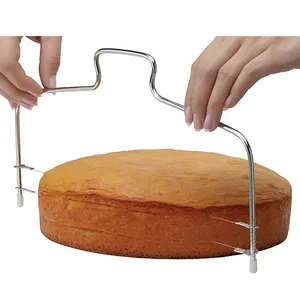 Vendita all'ingrosso di cottura taglierina affettatrice-Affettatrice per torta regolabile in acciaio inossidabile a doppio filo per affettatrice per torta