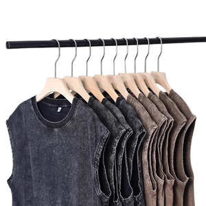 Débardeurs de musculation pour hommes personnalisés OEM, en coton épais 8023, style vintage délavé, sans manches, vente en gros - Product Image 1