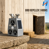 Répulsif d'Oiseaux Solaire avec 3 Haut-parleurs et Lumière LED, Détecteur de Mouvement pour Verger, Vignoble et Jardin