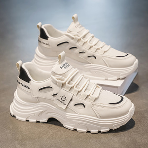 Chaussures décontractées de sport Torre tendance pour hommes, polyvalentes, en maille respirante, à semelle épaisse, couleur blanche, pour la marche automnale, avec design de bout tendance - Product Image 2