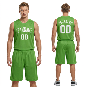 MAIRSHA Green <b>Basketball</b> Jersey Set Team Name 00 Sublimated Moisture Wicking Unisex Adult Sleeveless Crew Neck Regular Fit - Product Image 6