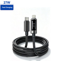 Câble de charge rapide Type-C 5A en nylon tressé avec affichage numérique, cordon de données et d'alimentation 27W 100W pour téléphone portable et ordinateur – Vente en gros