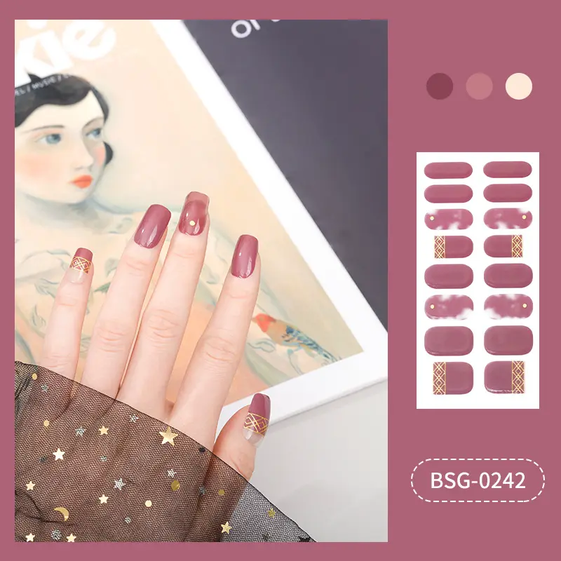 Lila Farb serie Nagel aufkleber Semi Curing Gel Nagel Frauen Hand Nagel Dekoration UV-Licht 60S