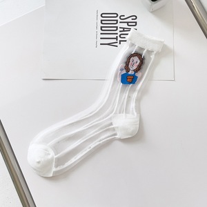 Calcetines de media pantorrilla de seda de cristal para mujer, con ilustraciones de dibujos animados, para primavera y verano - Product Image 5