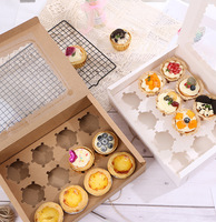 Cajas de Papel para Pasteles de Panadería con 12 Cavidades y Ventanas Transparentes, Cajas de Transporte para 12 Cupcakes Estándar, para Muffins y Pasteles