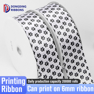 Белая тканая атласная полиэфирная лента большой ширины 3,8 см с простой черной печатью с логотипом собачьей лапы Милая фирменная упаковочная лента - Product Image 2