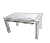 Table à manger miroir argentée scintillante, plateau effet diamant broyé, 4 pieds, mobilier de salle à manger, vente chaude