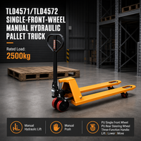 Chariot transpalette manuel hydraulique à une roue TLD4571/TLD4572, capacité 2500 kg, poids 75 kg, profil bas 85 mm, 205 mm