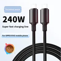 Câble de charge rapide double Type-C 5A avec gaine en TPE pour téléphones mobiles Oppo/Vivo/Apple/Huawei, écouteurs et tablettes