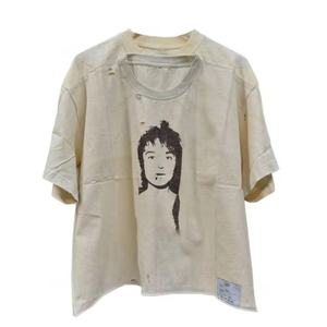 Camiseta de hombre personalizada, desgastada, con dobladillo sin rematar, de algodón, con lavado ácido vintage, corte holgado y corto, con doble cuello Sham - Product Image 1