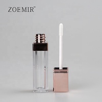 Tubes de gloss à lèvres rose dégradé de 10 ml, flacons carrés vides pour gloss à lèvres, contenants personnalisés pour rouge à lèvres liquide avec pinceau en forme de cœur pour femmes