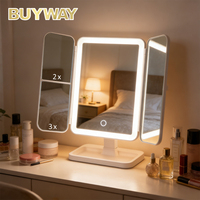 Espejo de Maquillaje LED con Aumento 3X y 3 Tonos de Iluminación, Espejo Cosmético de Viaje Recargable y Plegable, Espejo de Vanidad Portátil