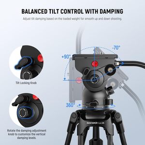 Trépied vidéo NEEWER LL34 78 pouces à dégagement rapide en une étape avec tête fluide à amortissement réglable, trépied robuste en fibre de carbone - Product Image 5