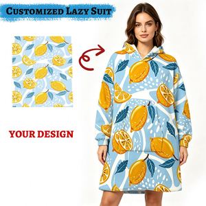 Hoodie surdimensionné personnalisable en polaire douce et confortable à imprimé citron avec poche, idéal pour la détente à la maison pour adultes - Product Image 2