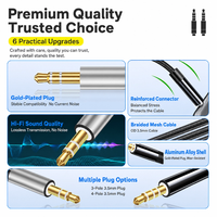 Câble audio stéréo personnalisé 3,5 mm mâle vers double RCA, noir, tressé en nylon, fiche plaquée or, cordon son Hi-Fi