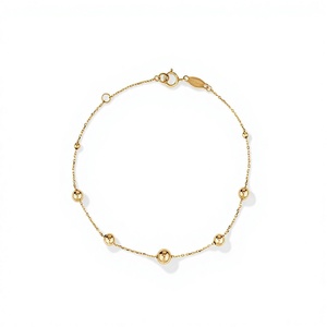 Pulsera de Cadena de Plata 925 con Cuentas de Bola en Tono Oro de 18K para Mujer, Pulsera Clásica Minimalista con Cuentas y Cierre de Langosta - Product Image 1