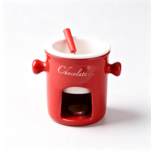 Taza <span class=keywords><strong>de</strong></span> cerámica para fondue con calentador <span class=keywords><strong>de</strong></span> vela, olla para derretir chocolate y queso, tazón <span class=keywords><strong>de</strong></span> postre con doble asa, venta al por mayor para restaurantes. - Product Image 1