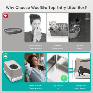 Caja de Arena Inteligente para Gatos de Gran Capacidad, Diseño Cerrado de Acero Inoxidable y Plástico, 60x40x39.5cm, con Cuchara para Arena, Fácil de Limpiar, Control de Olores - Product Image 4