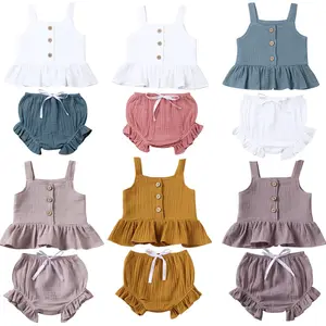 MIOZING Baby Summer Clothing 2PCS Infant Newborn Baby Girl Off Shoulder Crop Top Striped Short Pants Outfit Clothes 6M-5T