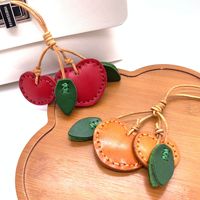 Pastoral Style Genuine Leather Cherry Keychain Pendant Leather Cherry Bag <strong>Charms</strong> Tanned Cow Leather Pendant