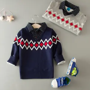 2016 mode bayi laki-laki mudah merajut pola kemeja kerah Crochet sweater