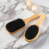 Peigne à cheveux en bois de bambou avec logo personnalisé, respectueux de l'environnement, doux pour bébé, en poils de chèvre, peigne de massage, brosse à cheveux en neem