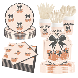 DAMAI Halloween Paper Plates Set Halloween Bows and Pumpkins Theme Party Decorations Wave Lace Paper Plates for Halloween Party - Product Image 1