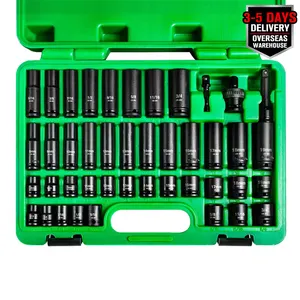 43 Stuks 3/8 "Drive Deep Impact Socket Set Sae (5/16-3/4 Inch) En Metrische (8-19 Mm) Cr-Mo Socket Tool Set Autoreparatie Tools