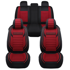 Housses de siège de voiture classiques en lin chaud d'hiver LC noir et rouge, 5 places, universelles, ensemble complet, accessoires de décoration intérieure - Product Image 1