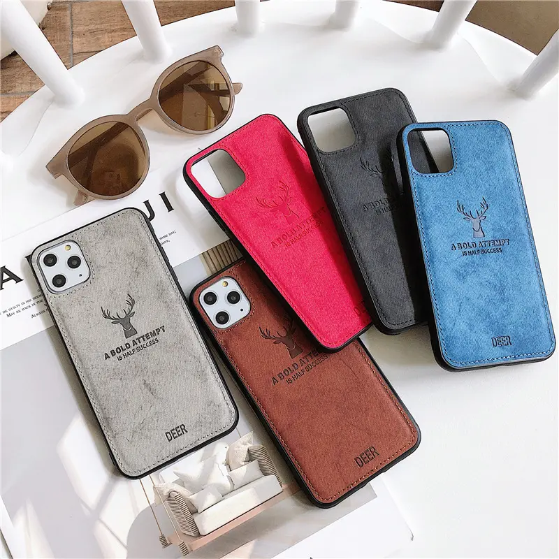 Luxury Cloth Texture Deer Pattern PU Skin Soft Back Mobile Cover for iPhone 14/14Plus/13ProMax/12/11ProMax Phone case