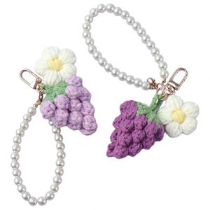 Cute Handmade Crochet Fruit Grape Exquisite Girl Bags Pendant Car Accessories Weaving Keychain Handbag <b>Key</b> <b>Ring</b> - Product Image 1