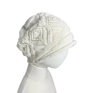 Groothandel Winter Mode Casual Vintage Zwart Gehaakt Hol Gebreide Muts Slouchy Beanie Cap Voor Dames