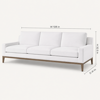 Canapé 3 places moderne et minimaliste en tissu rembourré, texture lin, pieds en bois, mobilier confortable pour salon et maison