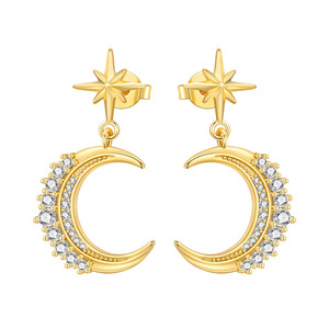 Boucles d'oreilles étoile et lune en cuivre blanc, très tendance, design original et de niche, un cadeau sophistiqué pour femme - Product Image 1