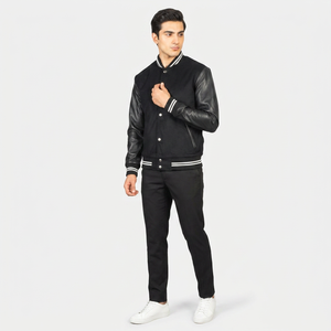 Chaqueta Universitaria de Béisbol para Hombre, Estilo Conciso Personalizado, Bordado Chenille, Mangas de Cuero - Product Image 1