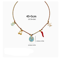 Collar Tejido Colorido Hecho a Mano Único para Mujer, con un Colgante Floral de Acero de Titanio y una Cadena Versátil para Clavícula