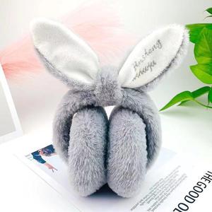 Orejeras con diseño de orejas de conejo, piel de conejo blanca lechosa, cálidas para el invierno, plegables, para mujer - Product Image 5