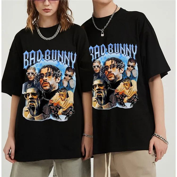 Hip Hop Bad Bunny Men T Shirts Summer Short Sleeve T-Shirts Cotton Tall Big Oversize Tee Shirt Women Men Custom T Shirts