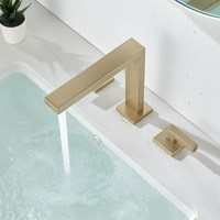 Robinet de lavabo européen en laiton massif brossé doré à trois trous, à montage sur pont, pour lavabo d'hôtel