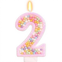 Bougie décorative en cire macaron rose numéro 2, colorée, non parfumée, à combustion propre, pour gâteau d'anniversaire, thème fille, fête sucrée